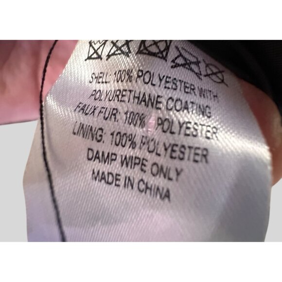 French Connection XL Faux Vegan Leather Bomber Jacket Shearling Collar Black - Picture 7 of 10